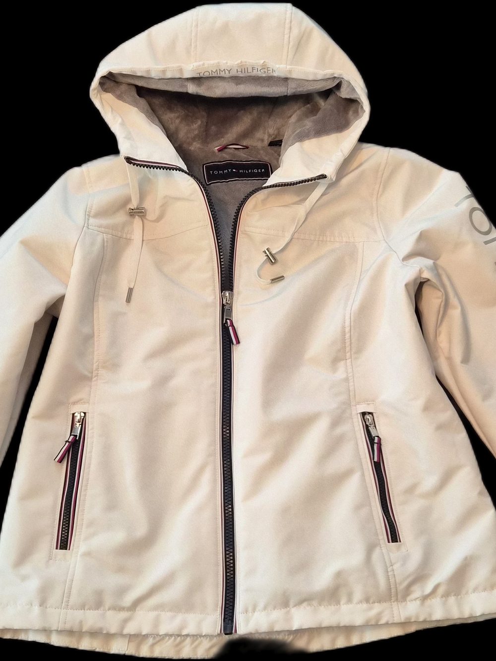 Tommy Hilfiger Cream Hooded Ski Softshell Jacket with Contrast Zips